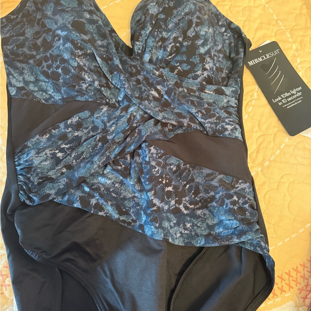 Miraclesuit Black and Blue Patterned One Piece Swimsuit